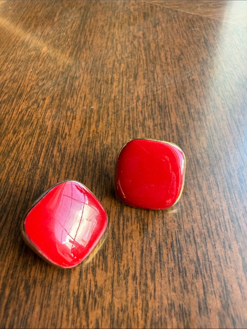 Vintage Red Enamel Gold Tone Clip-On Earrings